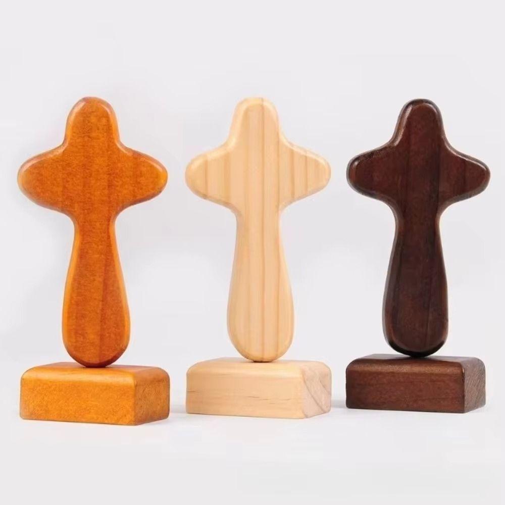 Wood Material Wood Cross Statue Handicraft Design Desktop Cross Ornament Office Desktop
