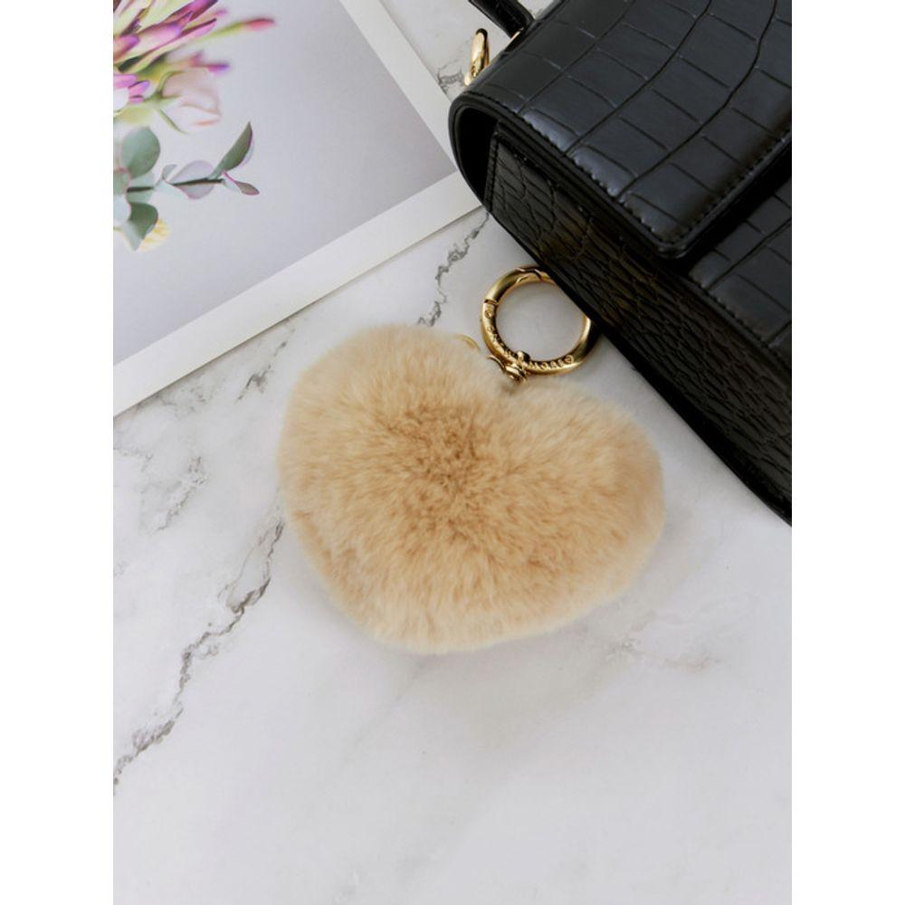 MAIA Rabbit Fur Heart Keychain & Charm - Beige