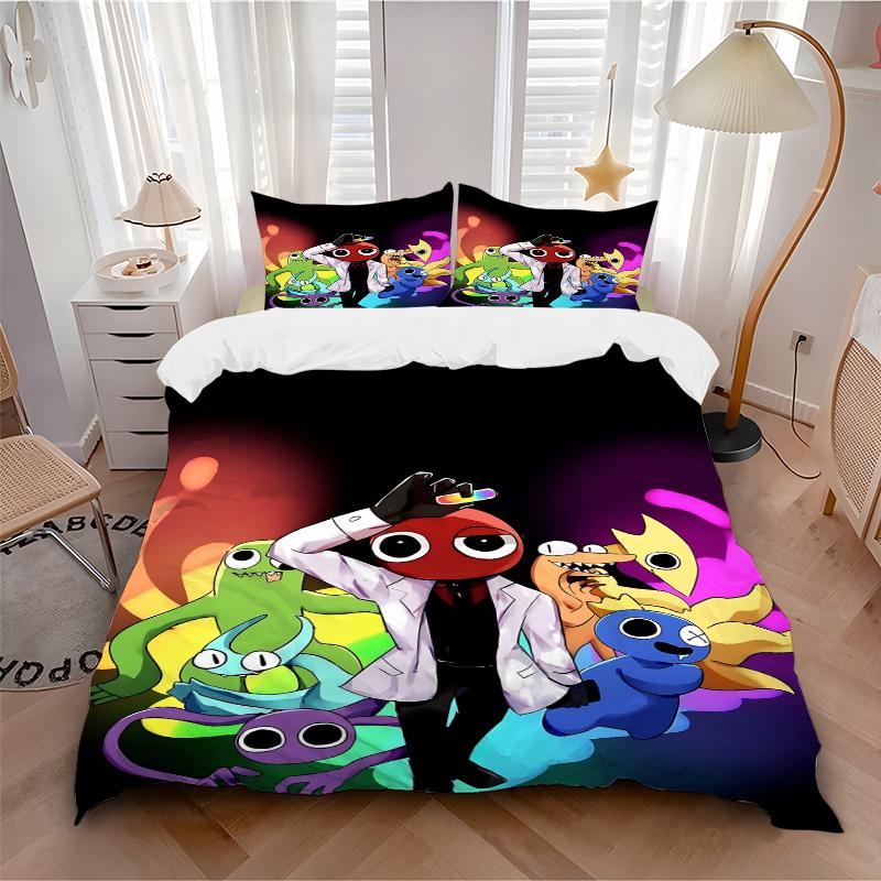 Colorful Cartoon Monsters Friends Print 3Pcs Bedding Set,Duvet Cover with 2 Bedro,Pillowcase Home Birthday Gift