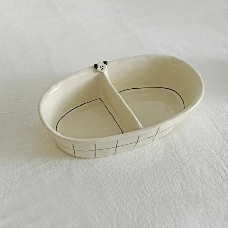 Cute Ceramic Plate Breakfast Plate Divided Fat Reduction Salad Quantitative Plate One Person Meal Coffee