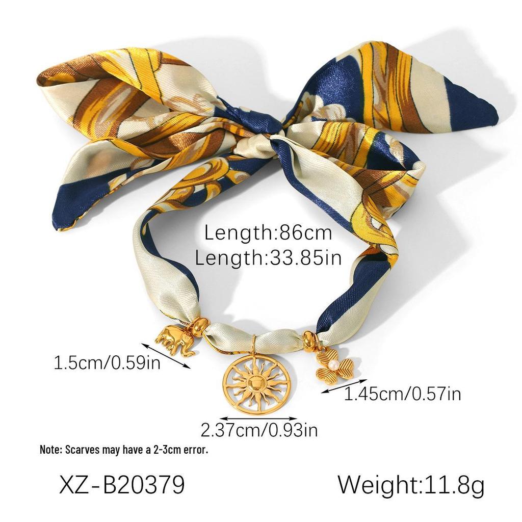 European & American Autumn/Winter Silk Scarf Series: Sun Pendant Stainless Steel Necklace & Light Luxury High-End Bracelet.