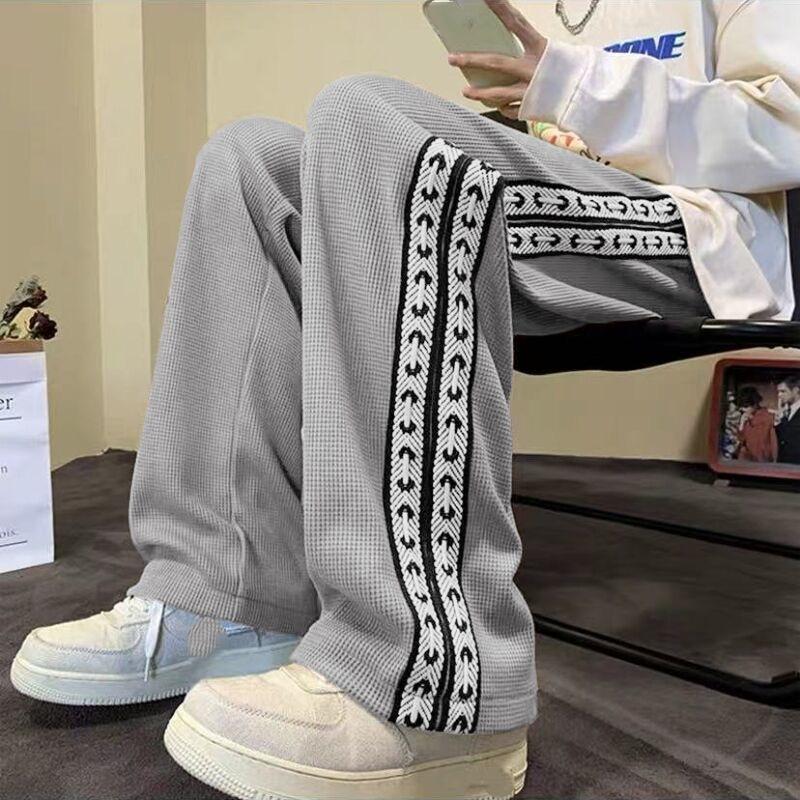 

Весенне-летние новые модные американские однотонные полосатые брюки, свободные повседневные спортивные прямые брюки большого размера для мужчин, S-3XL 2XL серый