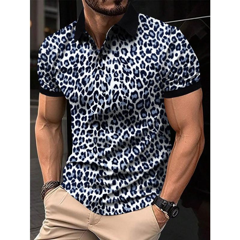 Fashion Leopard Pattern Men's Polos T-Shirts Summer Holiday Short Sleeve 3D Printed Street Trend POLO Tee Casual Men's Clothing