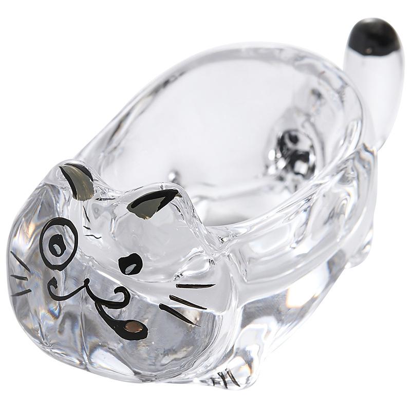 Creative Cat Shaped Condiment Dish Crystal Glass Sauce Plate for Sushi Japanese Food Table Setting Decoration Gift