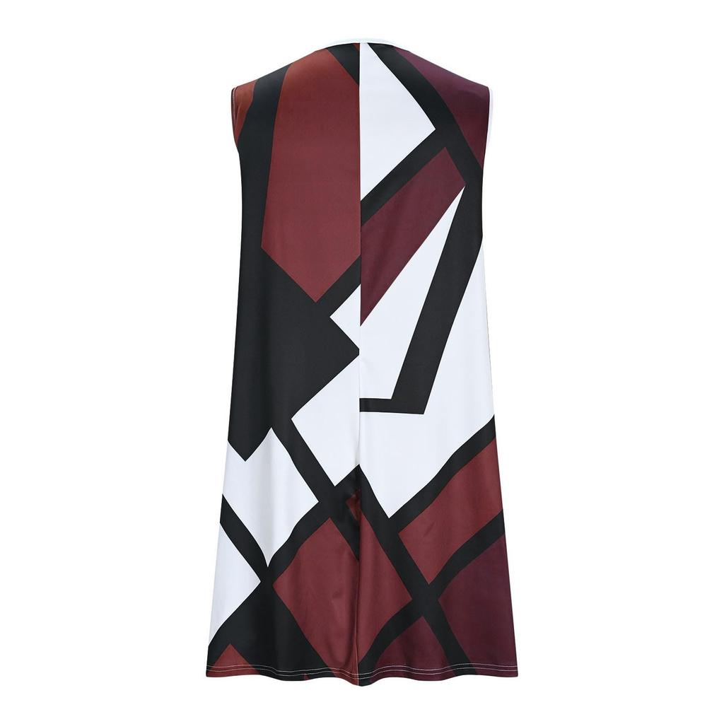 Dámské módní a ležérní tištěné šaty bez rukávů v barvě bloků ve velké velikosti