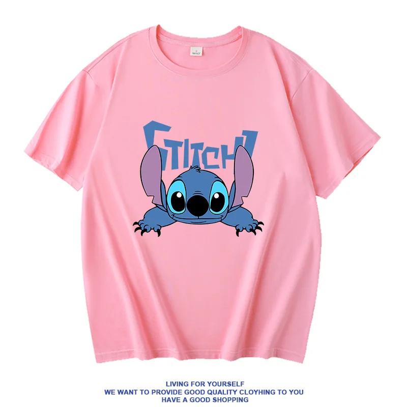 Women's Disney Summer Casual T-shirt with Stitch Design - Loose Fit Short-sleeved Student Top