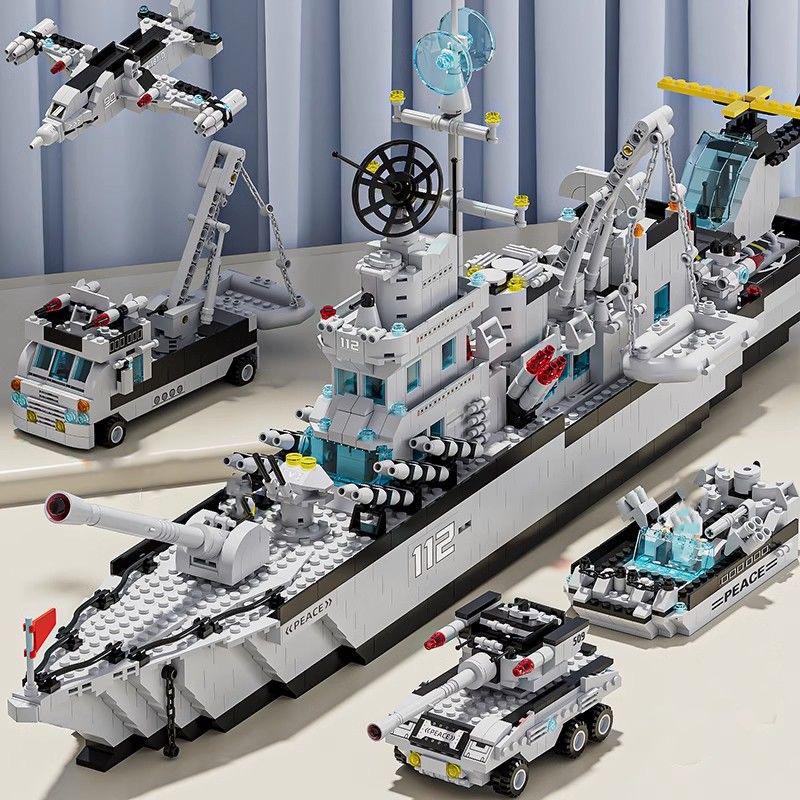 6 In1 Military Building Blocks Set Navy Warship Army Tank Aircraft Ship Model Kids DIY Construction Toys Christmas Birthday Gift