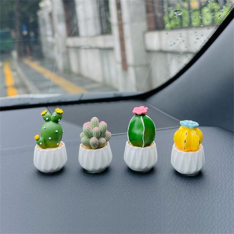 Mini Grüne Kaktusfigur Harz Sukkulente Topfpflanze Ornament Mini Bonsais Dekoration für Auto Armaturenbrett Dekorationen
