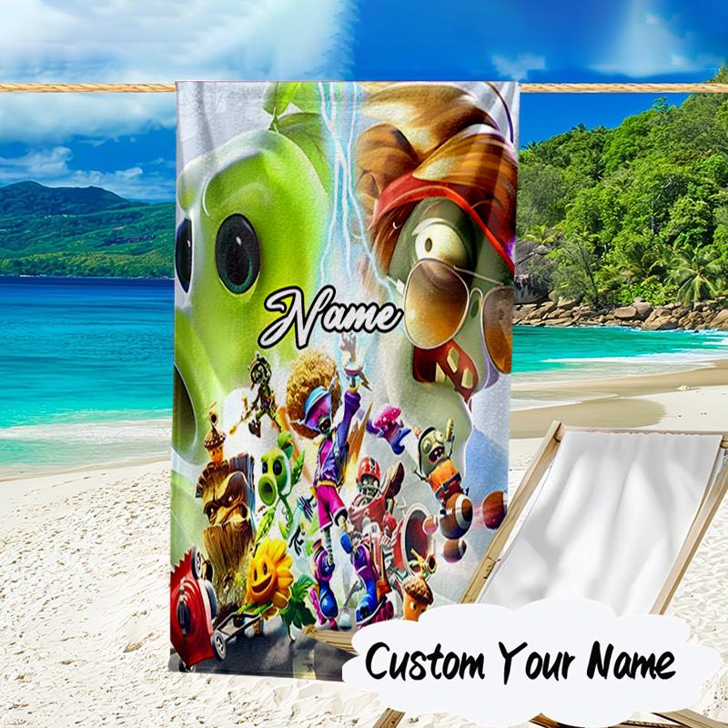 Custom Name Zombies Invasion Galactic Heroes Microfiber Beach Towel Super Soft & Absorbent for Bath, Beach, Travel Bath Time Accessory, Fan Gifts