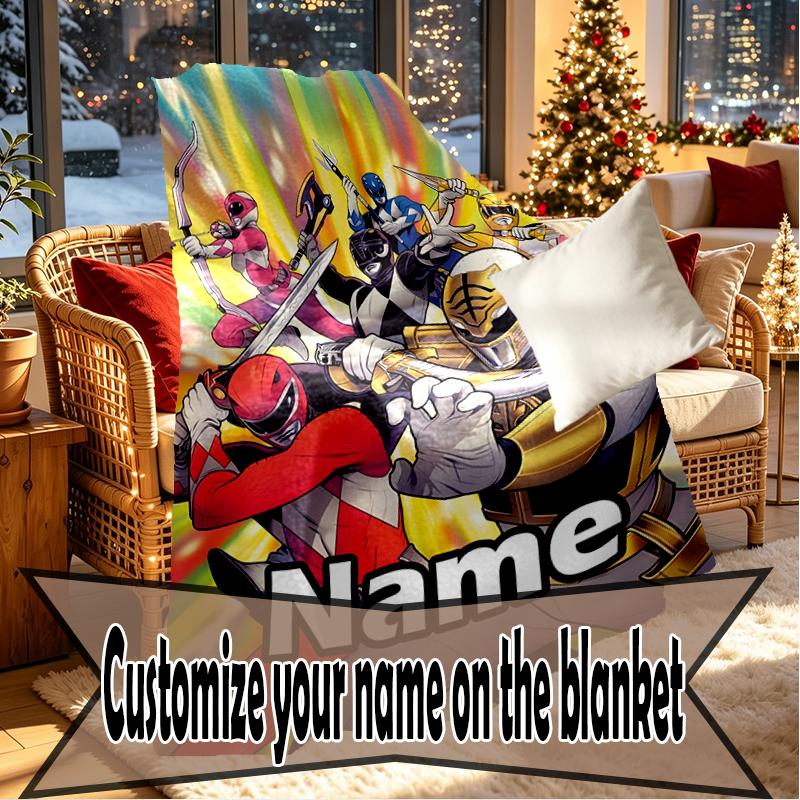 Individuell bedruckte Decken mit Namen, Mighty Morphin Power Rangers Motiv, Heimdekoration, Schlafzimmer, Sofa, Camping, Couch, Geschenke für Geburtstag Weihnachten