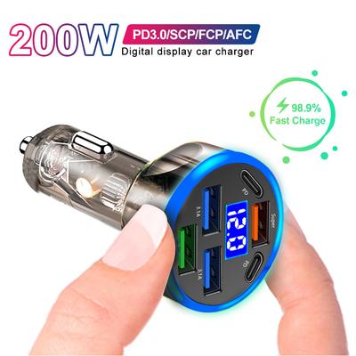 Chargeur de voiture USB C 6 en 1 avec affichage de la tension, double PD ultra rapide pour iPhone 15 Pro Max, Oppo, Samsung, Huawei