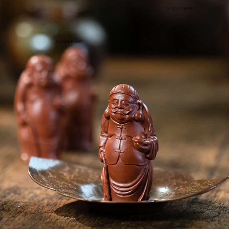Yixing Purple Clay Tea Pet Handmade Sculpture Figure Statue Ornaments Desktop Decors Crafts Chinese Zisha Tea Set Decoration