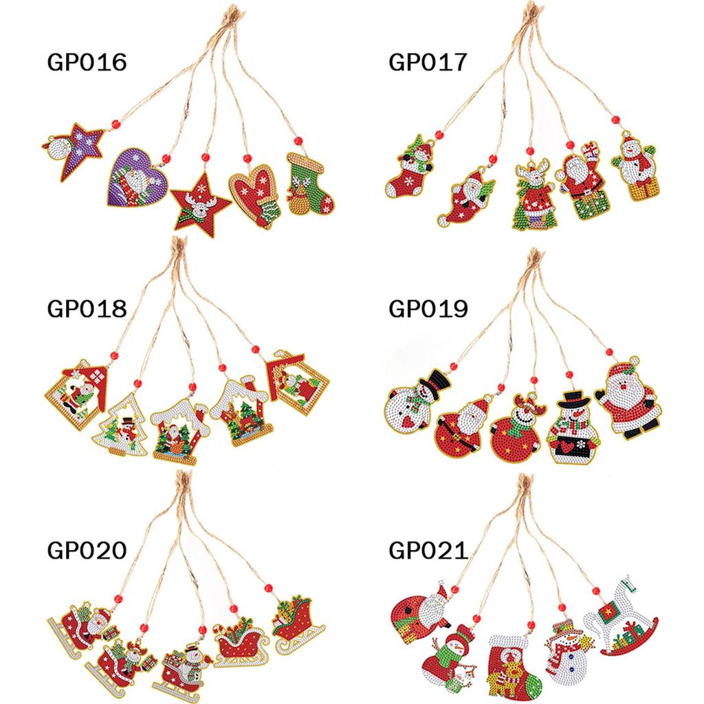5pcs Xmas Theme 2D/Flat DIY Hanging Diamond Art Kits Rhinestone Diamond Art Window Pendants Diamond Art Christmas Tree Ornament