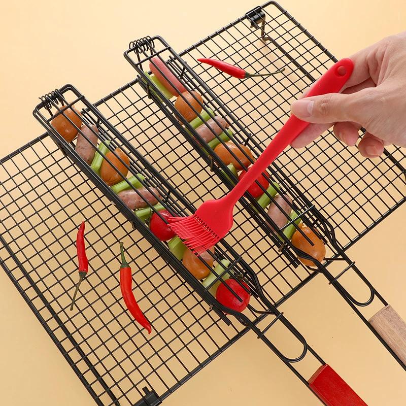 3 in 1 Grill Basket Set Stainless Steel Non Stick BBQ Rack With Foldable Handle For Fish Veggies Sausages Camping Party Gear