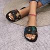 Foreign trade large size printed flat-bottomed slippers fabric soft bottom breathable comfortable texture one-word slippers slippers