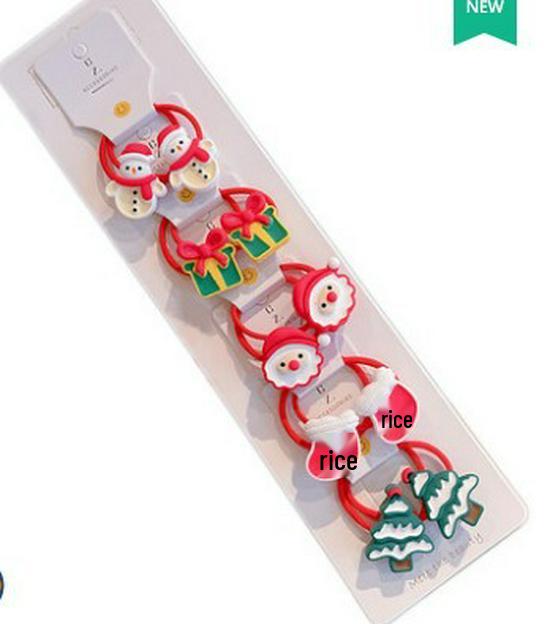2022 Christmas Holiday Hair Accessories Set: Red Rubber Band, Resin Acrylic Side Clip, Baby Bangs Clip