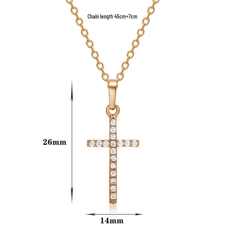 Korean Style Zircon Cross Pendant Choker Necklace for Women