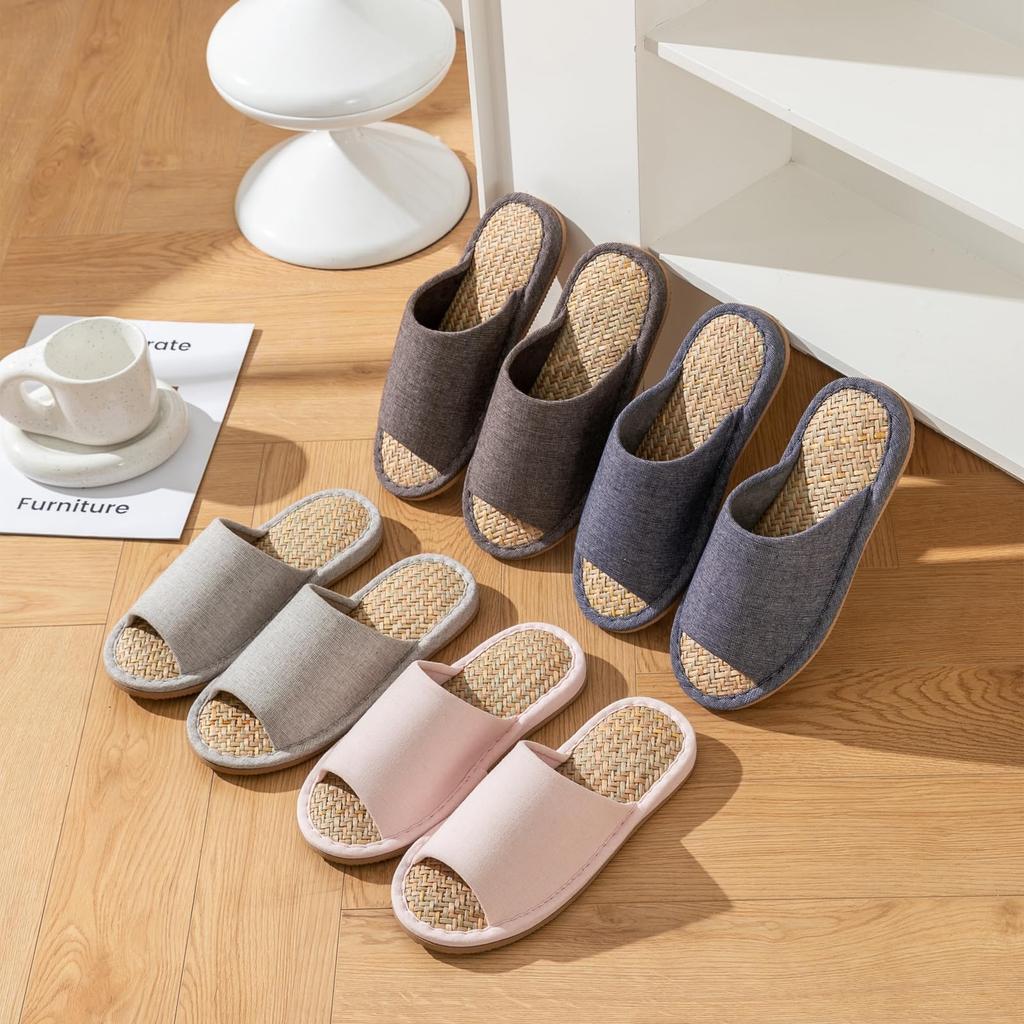 Summer Cotton and Japanese and Room Large Front Malay Grass [Shizuishirou] Slippers, Linen, Style, Indoor, Men's Women's, Shoes, Cool, Non-stuffy,