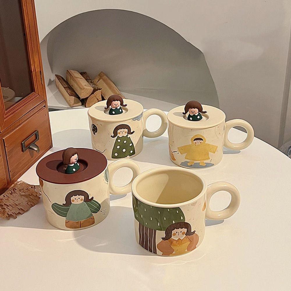 Handpainted Cartoon Ceramic Coffee Mugs Printed Pigmented Breakfast Plates  Household Use