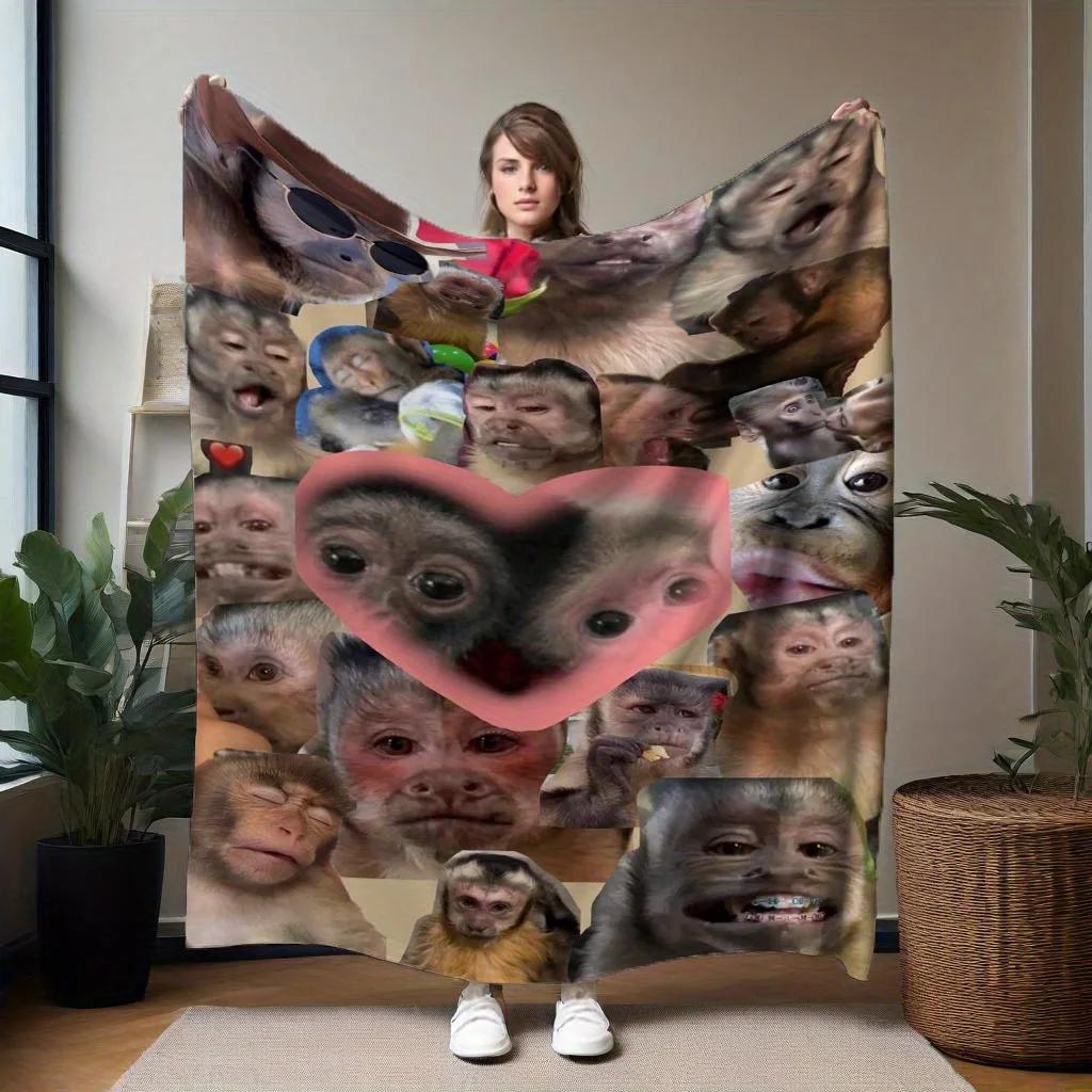 

Soft Flannel Throw Cozy Monkey Face Collage Fashion Blanket Warm AllSeason Comfort for Couch Bed or Office 100x150cm