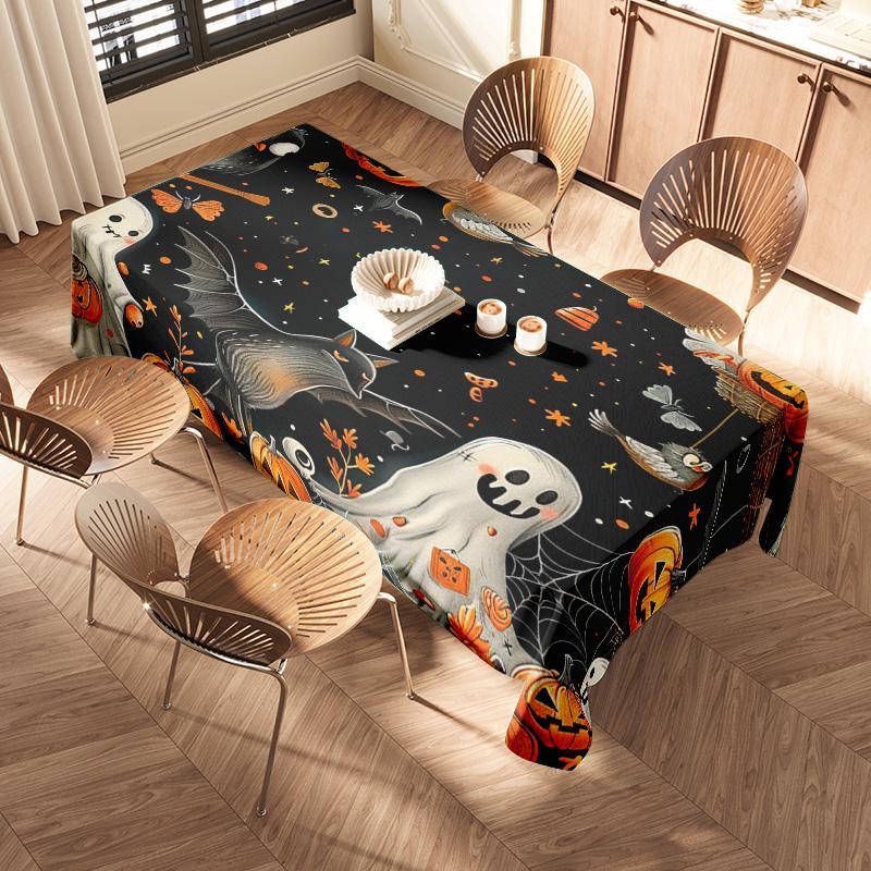 Halloween Tablecloth Printed Pumpkin Skull Ghost Print Decorative Halloween Festive Dining Table Cover for Party Decoration