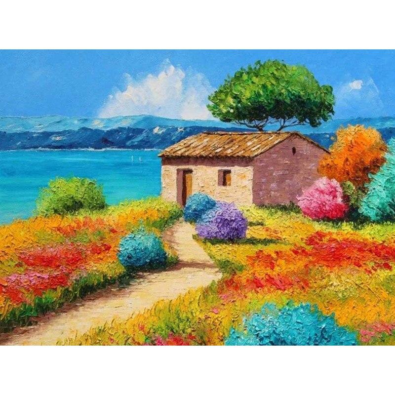 New 5D DIY Diamond Painting Sea View Town Diamond Embroidery Scenery Cross Stitch Full Round Drill Home Decor Manual Gift