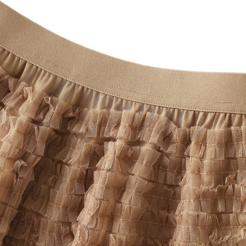 Women's Sweet Black White Tutu Skirts Tulle Cake Long Skirt Women Spring Summer Ruffle Pleated A-Line Chic Skirt