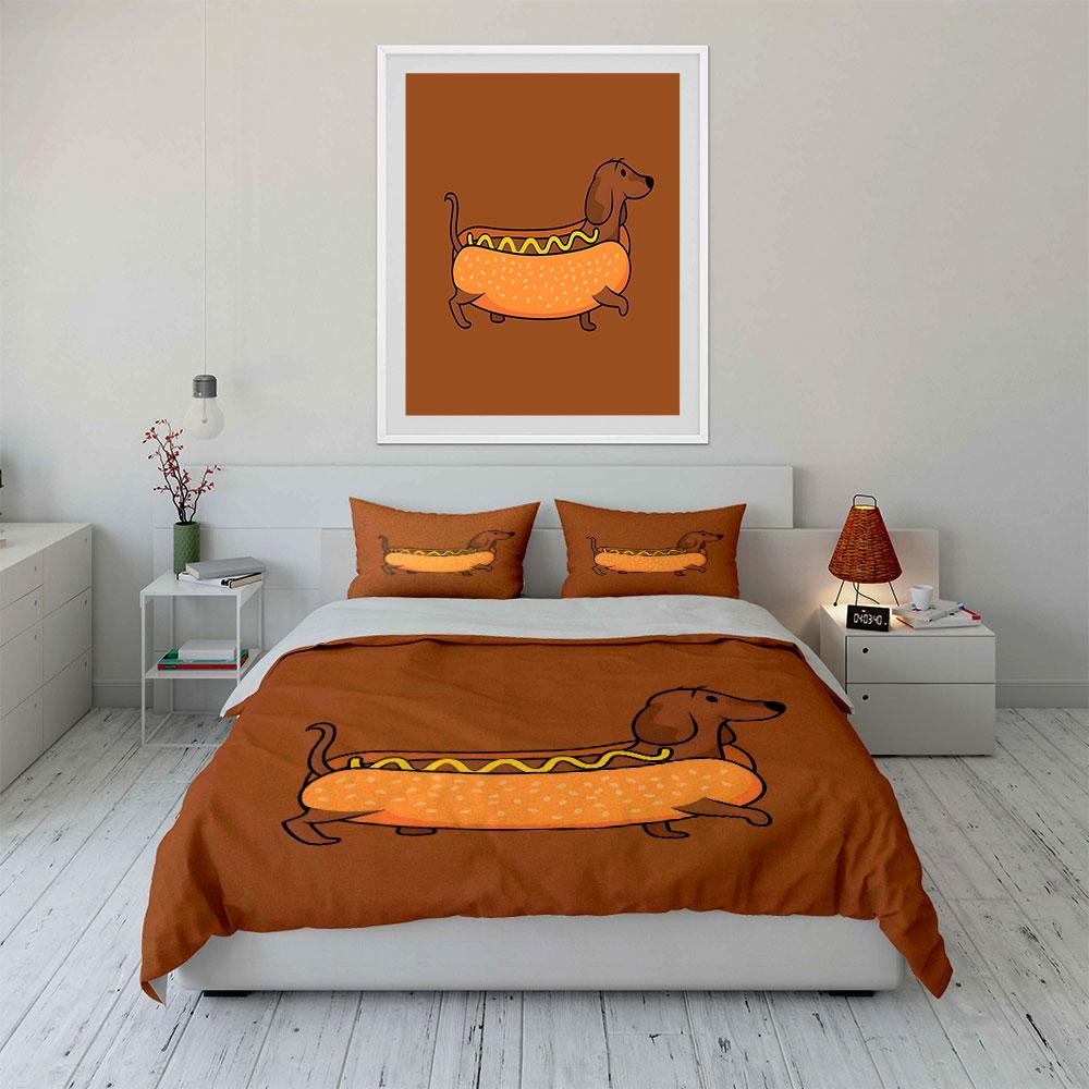 Hund Cartoon Dekoratives Set Weiche Bequeme Bettbezug Bettwäsche-Set Enthalten 1*Bettbezug & 2*Kissenbezüge, Geschenk