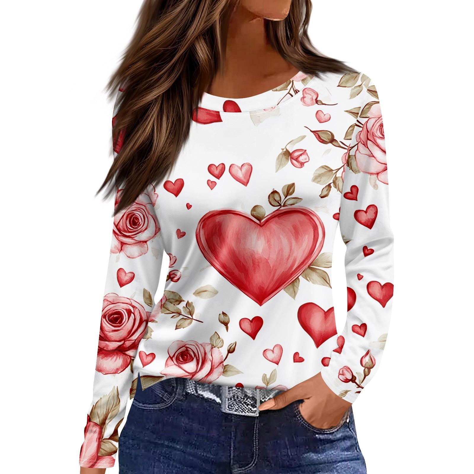 

Женская модная повседневная футболка с разрезом и круглым вырезом, длинным рукавом и принтом ко Дню святого Валентина, женский топ XL белый