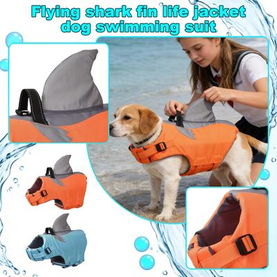 Fin Design Dog Life Jacket With Reflective Strips & Adjustable Straps, Ripstop Life Preserver For Swimming Boating Beach, Lightweight Dog Flotation