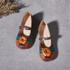 Johnature Vintage Flower Colour Wedges Sandals Genuine Leather Handmade Ethnic Style Comfortable Women Shoes