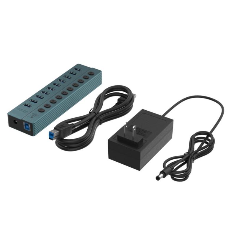 

Metal USB3.0 Adapter 10 Port With Dedicated On/Off Controls 5Gbps Data Transfer Office Home USB Dock Station 1