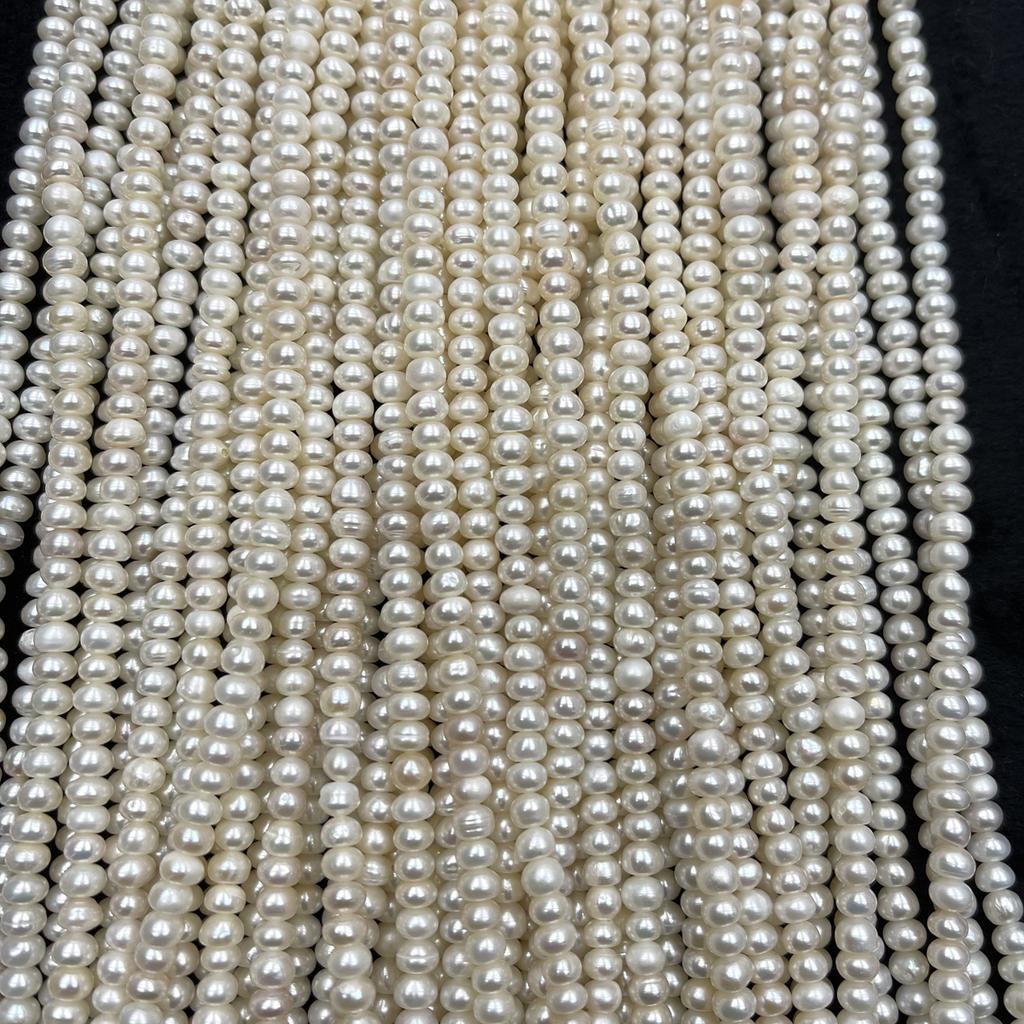 1String, White Natural Freshwater Pearls, Handmade Flat Pearl Beads for Jewelry Making DIY Crafts (Beads 5-5.5mm, Length 36cm)