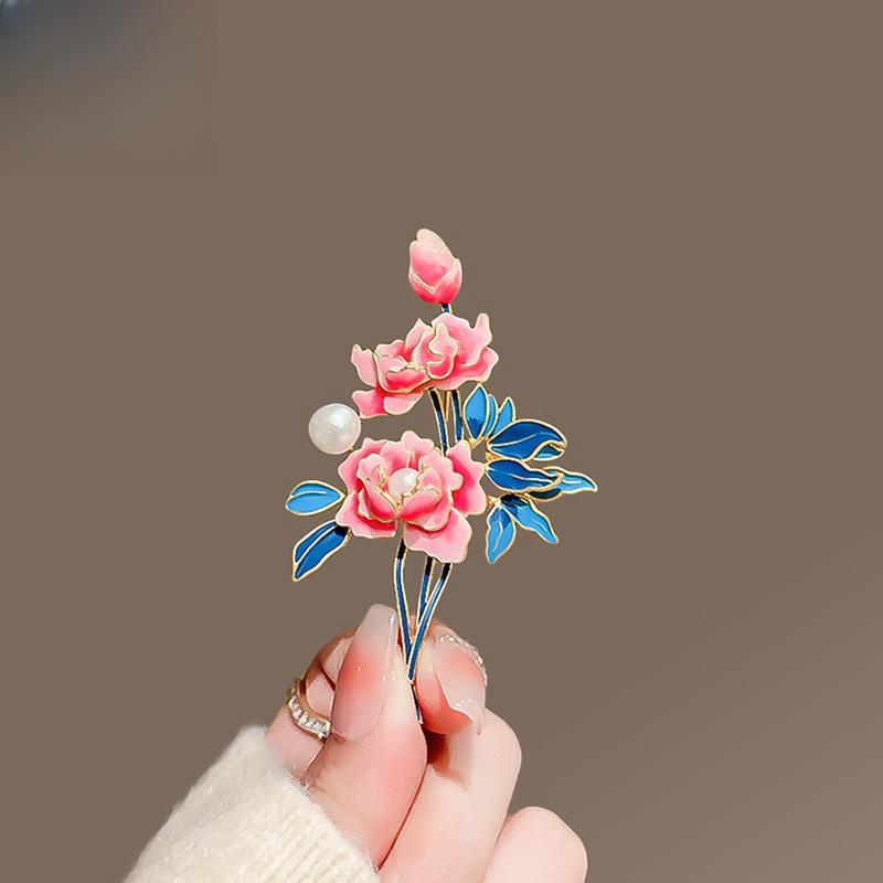 Κομψή καρφίτσα με λουλούδι παιώνιας - Ρετρό εθνικό στυλ, Προηγμένο αξεσουάρ καρφίτσας για Τσέονγκσαμ και Χάνφου