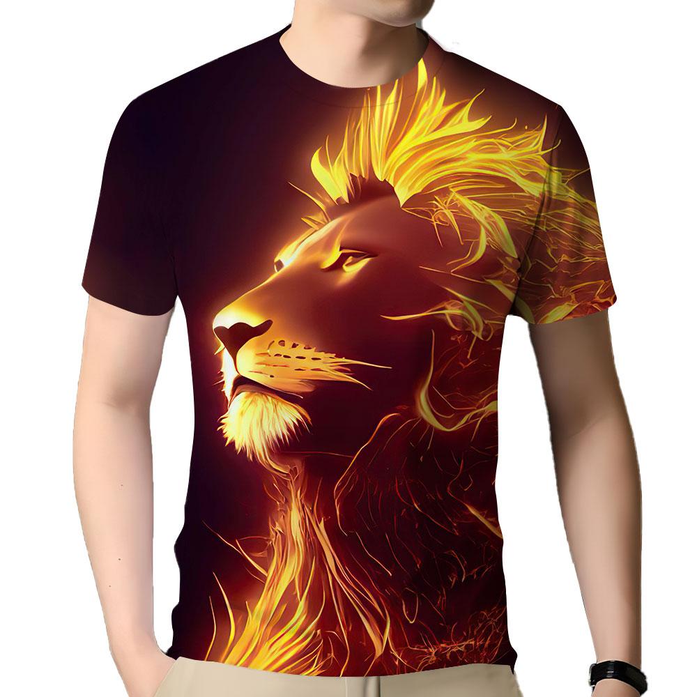 

Мужская летняя модная футболка с коротким рукавом, 3D-футболка для отдыха, быстросохнущая, с принтом в виде головы льва, геометрическим узором, футболка больших размеров 6XL