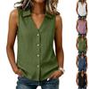 Women's Summer Sleeveless Button Front Shirt V Neck Collar Casual Loose Fit Lightweight Blouse for Everyday Wear