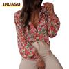 Damen Mode Lässige V-Ausschnitt Langarm Blusen & Hemden