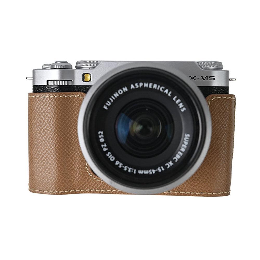 XM5 Kameratasche Palmblattmuster PU-Leder Halbkörpergehäuse für Fujifilm XM5 Fuji X-M5 Abdeckung mit Bodenöffnung
