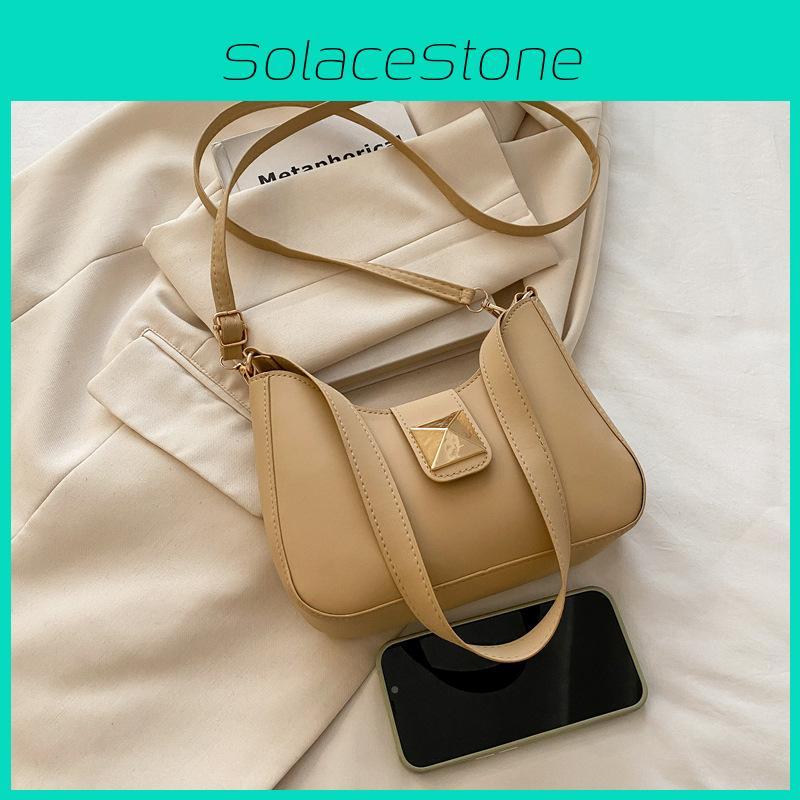 Simple Solid Color Gold Buckle Decoration Women Casual Shoulder Bag For Daily Use And Fashion