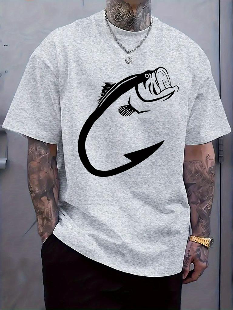 Casual Graphic T-shirt with Stylish Fish Print – Lightweight Round Neck Short Sleeve Tee for Summer