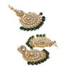 Green Beads Bridal Kundan Choker & Long Necklace, Earring & Maangtikka Set For Women