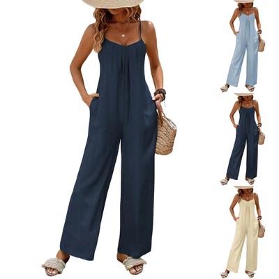 Modischer Damen-Jumpsuit mit verstellbaren Trägern in Urlaubsfarbe