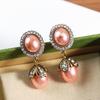 New Hot Brand Vintage Zircon Earrings for Women Luxury Jewelry Fashion Designer Eardrop Pearl Lady Party Pink Clip Earrings