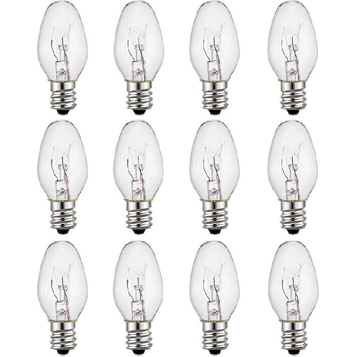 7 Watt Night Light Bulbs and Salt Lamps Replacement Bulbs,C7/7 Watt/120 V/45 Lumen,E12 Candelabra Base Light Bulbs,Warm White - Dimmable,12 Pack