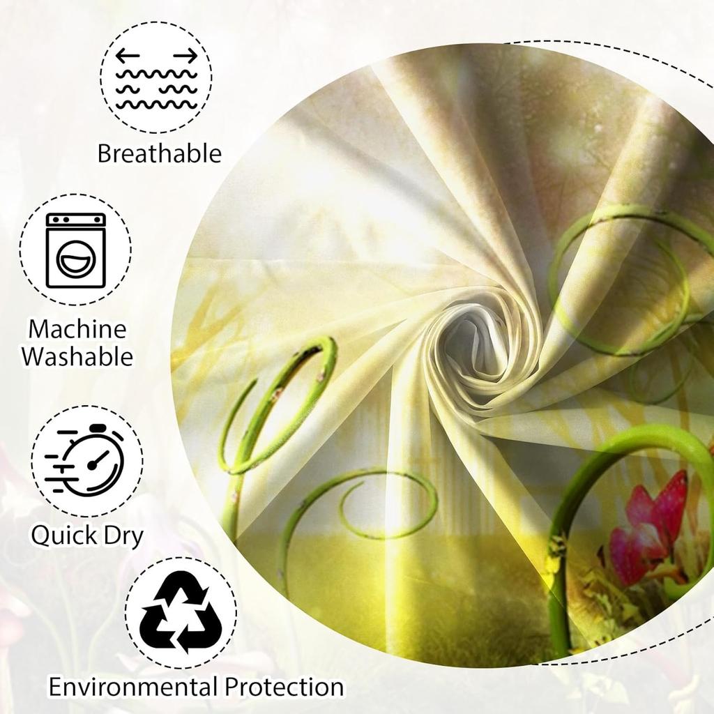 Renaiss 72x72 Inch Enchanted Forest Shower Curtain Fairy Tale Magic Mushroom Trees Flowers Fairytale Wonderland Jungle Shower Cu