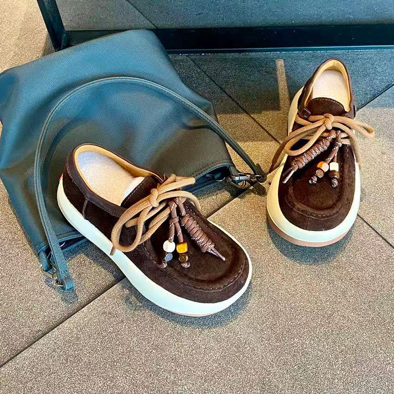 

Women s Height-Boosting Cowhide Board Shoes - Lace-up, Round Toe, Casual and Versatile for Autumn 35