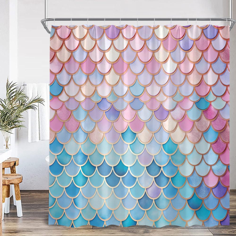 Mermaid Shower Curtain Beautiful Merpeople Scale Flower Beauty Vintage Bath Curtain Woman Girl Polyester Bath Curtain with Hook