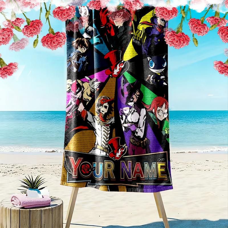 Name Custom Persona 5 Print Beach Towel, Large Soft Quick Dry Towel for Beach Camping Swimming