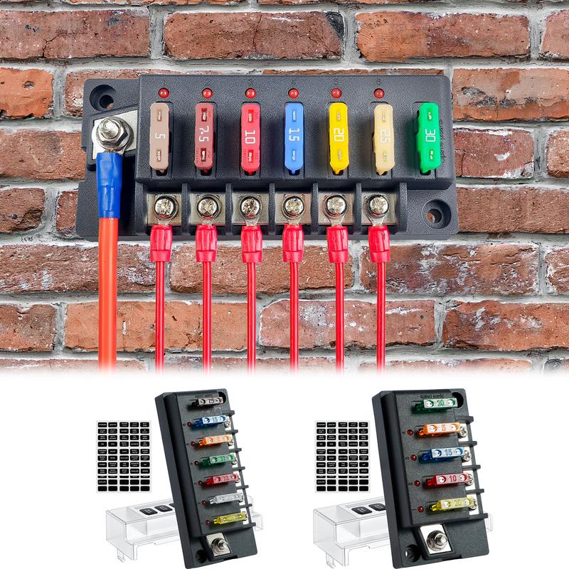 Blocchetto Portafusibili a 4/6 Vie 12V Portafusibili a Lama con Indicatore LED Coperchio Impermeabile Sicuro Compatto Scatola Fusibili per Auto Barca