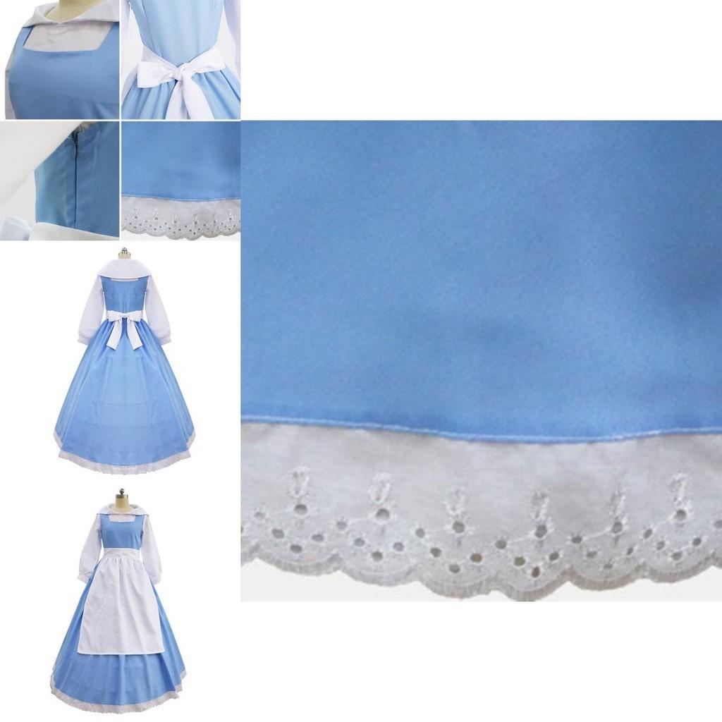 Elegant Beauty And The Beast Belle Blue Maid Dress With Exquisite Workmanship For Halloween